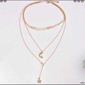 MultiLayer Moon Star Gold Tone Necklace